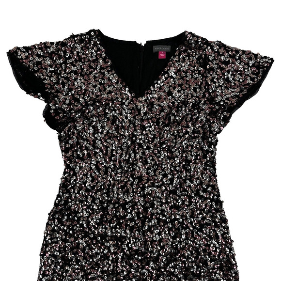Vince Camuto Sz 0 Black Pink Silver Sequin Sheath Dress Flutter Sleeve New Years - Picture 1 of 9